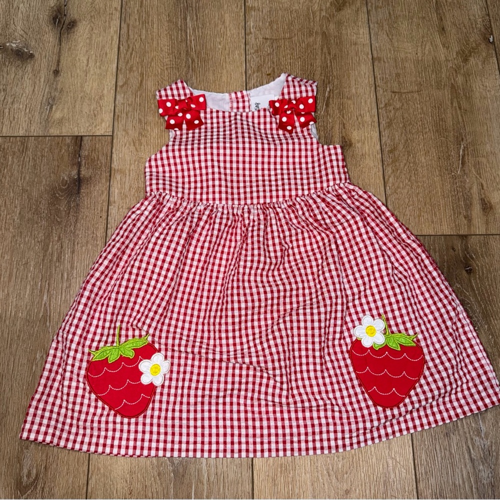 Counting‎ Daisies Toddler Girls’ Red Gingham Strawberry Dress size 3T